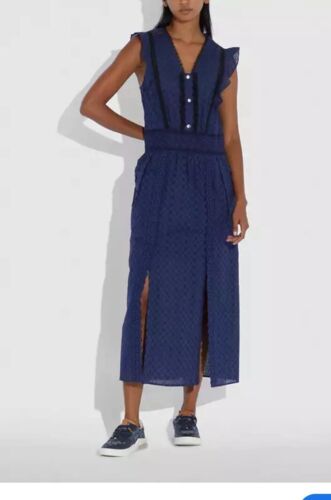 NWT COACH Navy Broderie Anglaise Maxi Lace Dress- Size 0 (retail $695)