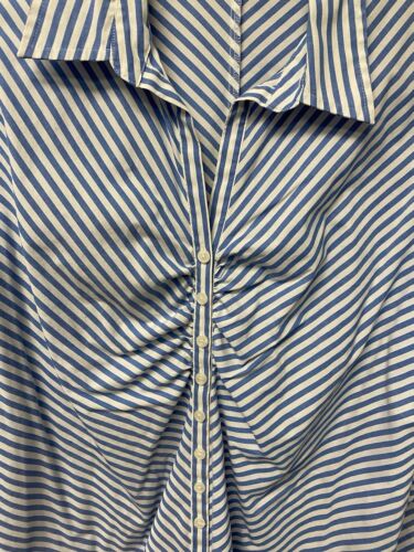 Van Heusen Top Shirt Ruched Button Front Blue/White Size XL