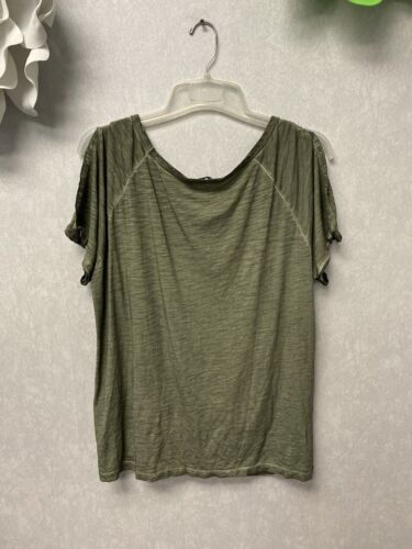 Sanctuary Olive Cold Shoulder Tee Shirt Green Knot Size XL