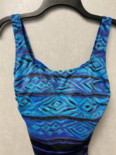 Robby Len Women's Long Torso One Piece Swimsuit Size 12 Black/Blue