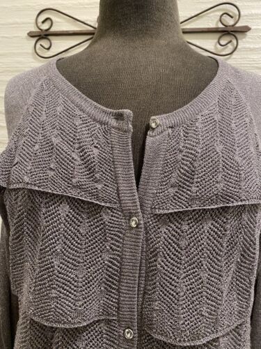 Anne Klein Cardigan Sweater Silver/Gray Rayon Size M Long Sleeve