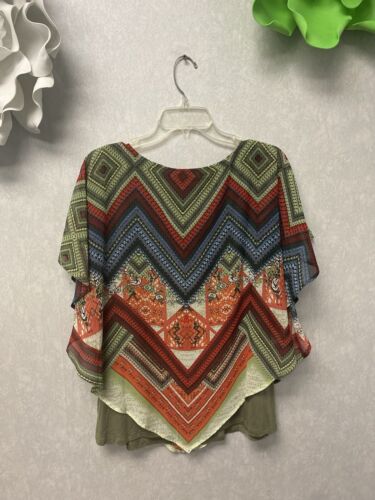 Westport Green/Red Multi Cape Top Size Large