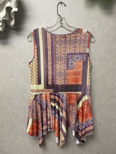 Attitudes by Renee Como Jersey Dip Hem Knit Tunic Tank Purple Multi Size Small