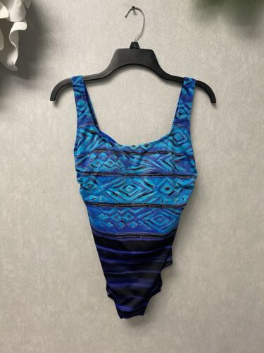 Robby Len Women's Long Torso One Piece Swimsuit Size 12 Black/Blue