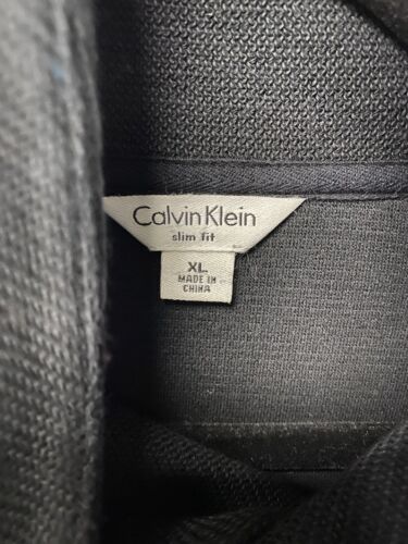 Calvin Klein Men's Sweater Size XL Slim Fit Black Mock Neck Satin Elbow Patches