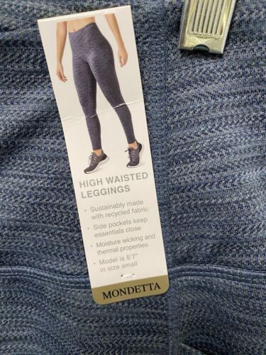 Mondetta Leggings Womens S High Waist Side Pockets Recycled Fabric Striped Gray