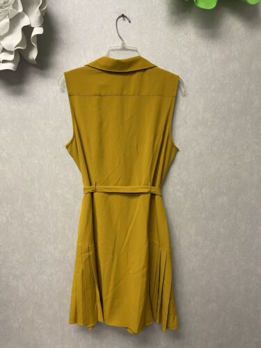 Sharagano Collared Button Down Yellow Sleeveless Belted Midi Dress Sz 12