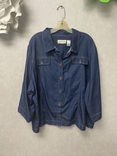 Alfred Dunner Button Down Chambray Shirt 3/4 Sleeve 24W