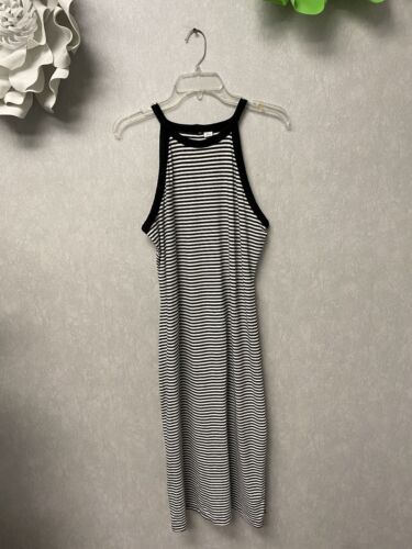 OId Navy Dress Black White Striped Sleeveless Racerback Size Large