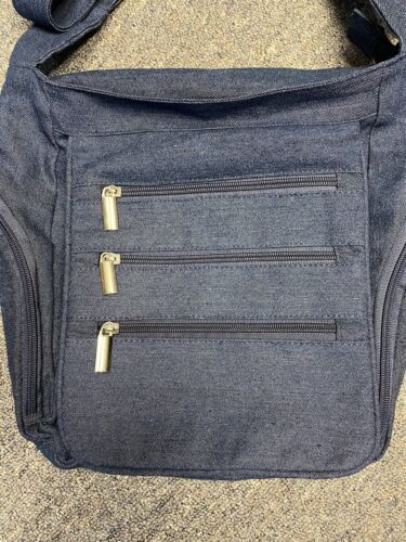 Gold Coast Blue Denim Crossbody Purse Messenger Bag w/ Multi Pockets