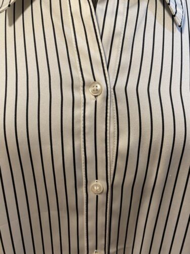 Kasper Women'S Black White Pinstripe Button-Down Blouse Top Size Large