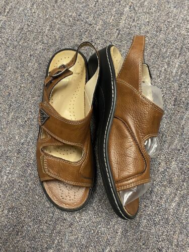 Fidelio Tan Hallux Vienna Fabia Bunion Adjustable Wedge Sandals, sz 37 (6.5) L2