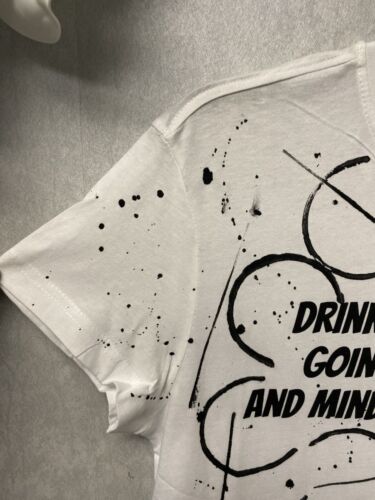 Revamped White/ Black Hand Painted T-shirt Size Small Drinking My Water Theme