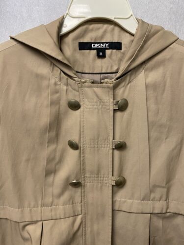 DKNY Hooded Trench Coat Rain Jacket Cotton Blend Size Medium