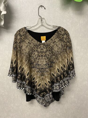 Ruby Rd Womens Top Size Med Petite Brown/Beige Multi Cape Top