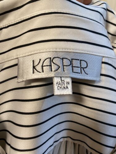 Kasper Women'S Black White Pinstripe Button-Down Blouse Top Size Large