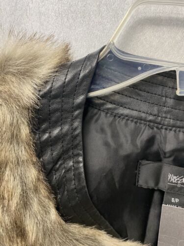 Mossimo NWT  Brown/Grey Open-Front Vest Faux-Fur Size Small Faux Leather Collar