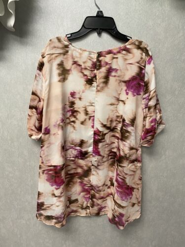 Jennifer Lopez Blouse Womens Size Large Short Sleeves Pink Floral Top Hi Lo