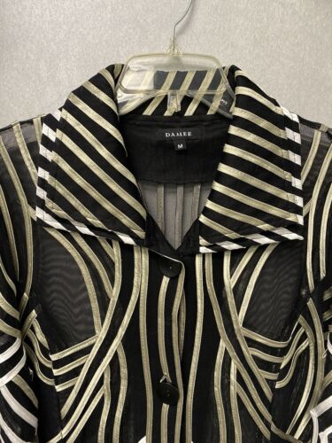 Damee Soutache Jacket Silver Gold Ribbon Geometric Black Mesh Buttoned Size Med