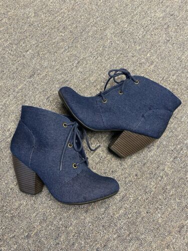 Rampage Denim Block Heel Ankle Boots Size 8M