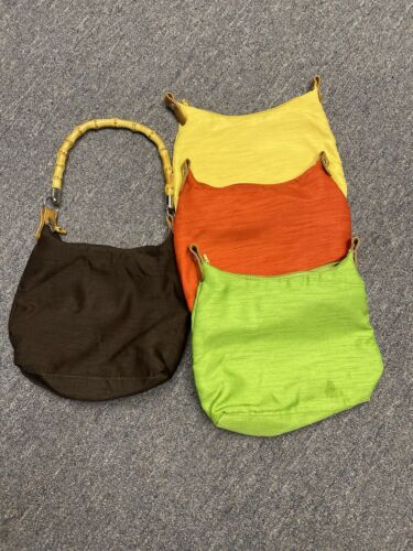 Avon Vintage Brown, Yellow , Green & Orange 4  in 1 Single Wooden Handle Handbag