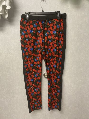 Vince Camuto Flowy Casual Floral Pants, Black Red, Size S Pocketed