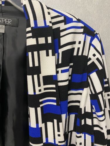 Kasper Black, Blue and White Abstract Design Open Front Blazer Size 16