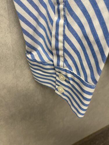 Van Heusen Top Shirt Ruched Button Front Blue/White Size XL