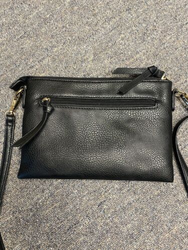 Black And Gold Multi Pocket Crossbody Bag With Adjustable Strap