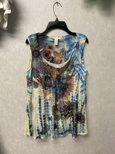 Style & Co. Women's Sleeveless Blouse, Blue Multicolor Size Med