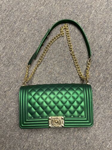 Emerald Green Jelly Quilted Flap Shoulder Bag