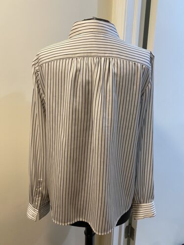 Kasper Women'S Black White Pinstripe Button-Down Blouse Top Size Large