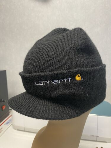 Carhartt Billed Winter Beanie Ski Knit Cap Hat Black Made In USA Size M-L