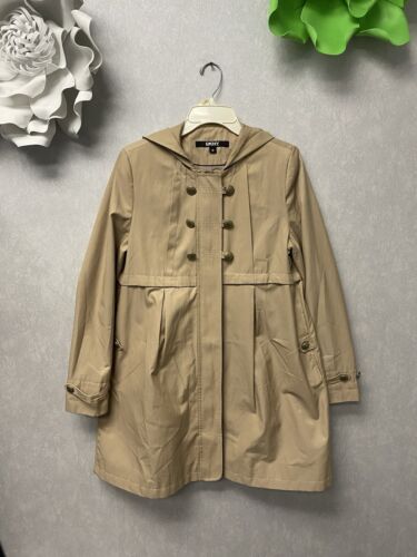 DKNY Hooded Trench Coat Rain Jacket Cotton Blend Size Medium