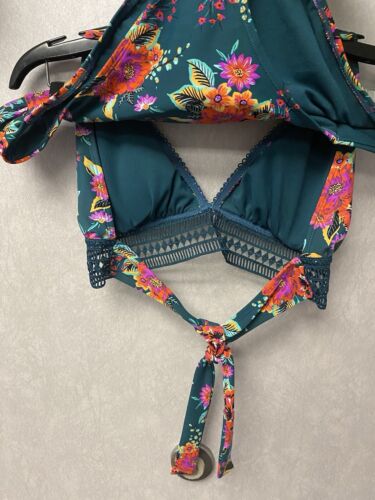 Xhilaration Green Floral Triangle Bikini, Crochet Band, Women’s Sz XL