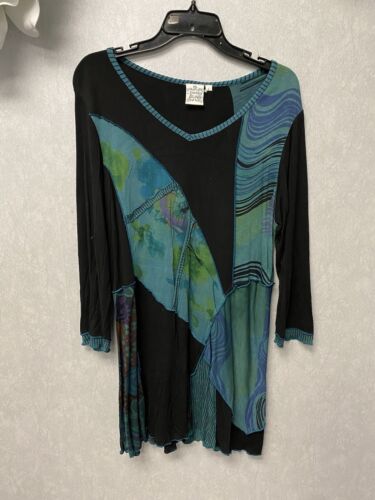 Parsley & Sage Dress Women Medium Black Art To Wear Tunic Patchwork size Large