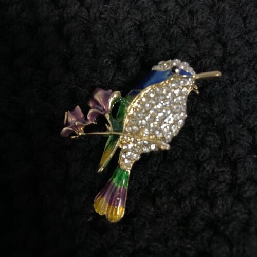 Vintage Style Beautiful SONG BIRD Enamel & Austrian Crystal BROOCH Pin Jewellery