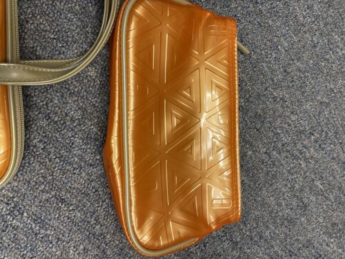 Vintage Clinique Cosmetic Make-up Travel Bag Orange with Cream Handle Set of 2