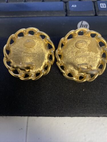 Vintage RIchelieu 1  1/4" round FAUX PEARL gold tone CLIP ON earrings