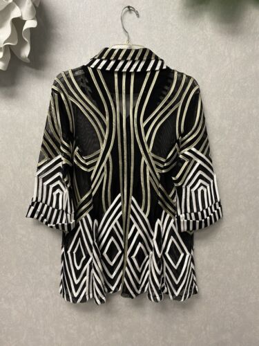 Damee Soutache Jacket Silver Gold Ribbon Geometric Black Mesh Buttoned Size Med