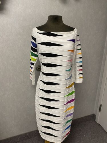 Revamped White Multi Hand Painted Dress Size 16