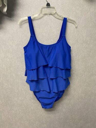 Valerie Bertinelli Ruffle tiered One Piece Swimsuit Blue Womens Size 16