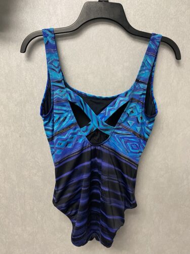 Robby Len Women's Long Torso One Piece Swimsuit Size 12 Black/Blue