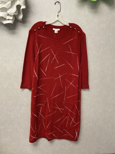 Revamped Red/White Knit Hand painted Pocketed Dress Size 1X