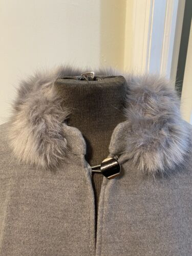 Fleece Poncho Cape Grey, Faux Fur Collar And Cuffs One Size