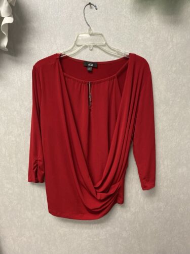 AGB Red Faux Wrap Blouse Size Large