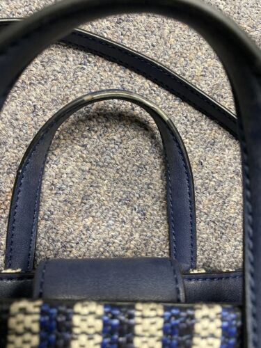 Calvin Klein Evelyn Daytona Mini Satchel Tote Bag Navy Blue Canvas Gold Hardware