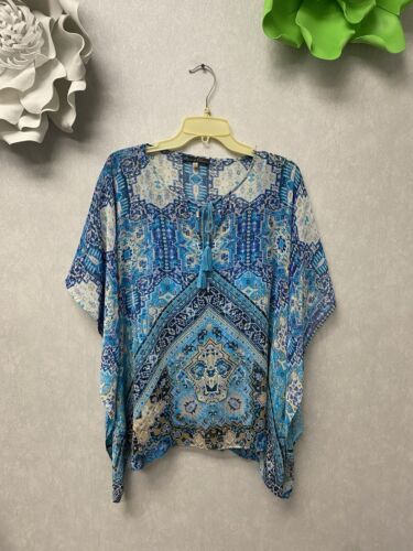 Rose & Olive Sheer Blue Printed Bohemian Kimono size Med With Tank