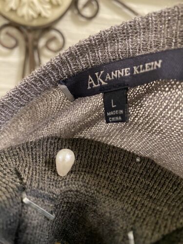 Anne Klein Cardigan Sweater Silver/Gray Rayon Size M Long Sleeve