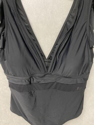 Cupshe Bathing Suit Plus Women 2X Black Ruffle Sleeve Mesh Panel One Piece Swim